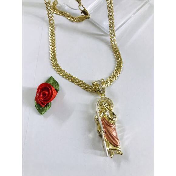 18K Gold Filled Oro Laminado San Judas Tadeo Pendant Thick Necklace Sz 24" - Picture 1 of 4